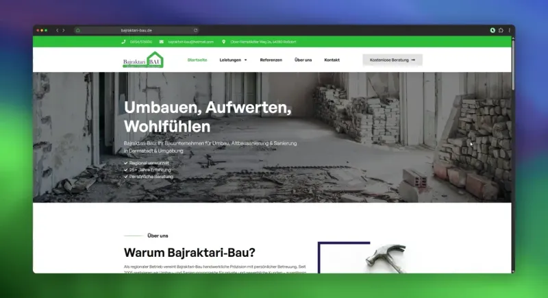 Standbild aus dem Screencast der neuen Startseite von bajraktari-bau.de