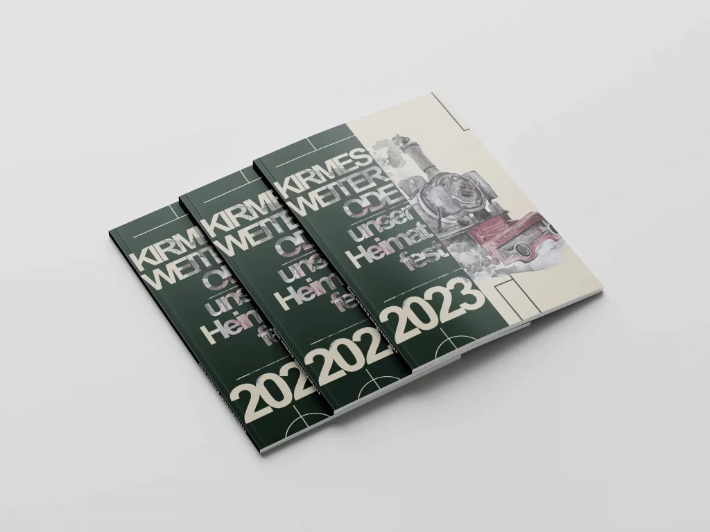 kirmes weiterode1 1 Drei Exemplare der Festzeitschrift „Kirmes Weiterode – Unser Heimatfest 2023“ auf weißem Hintergrund.